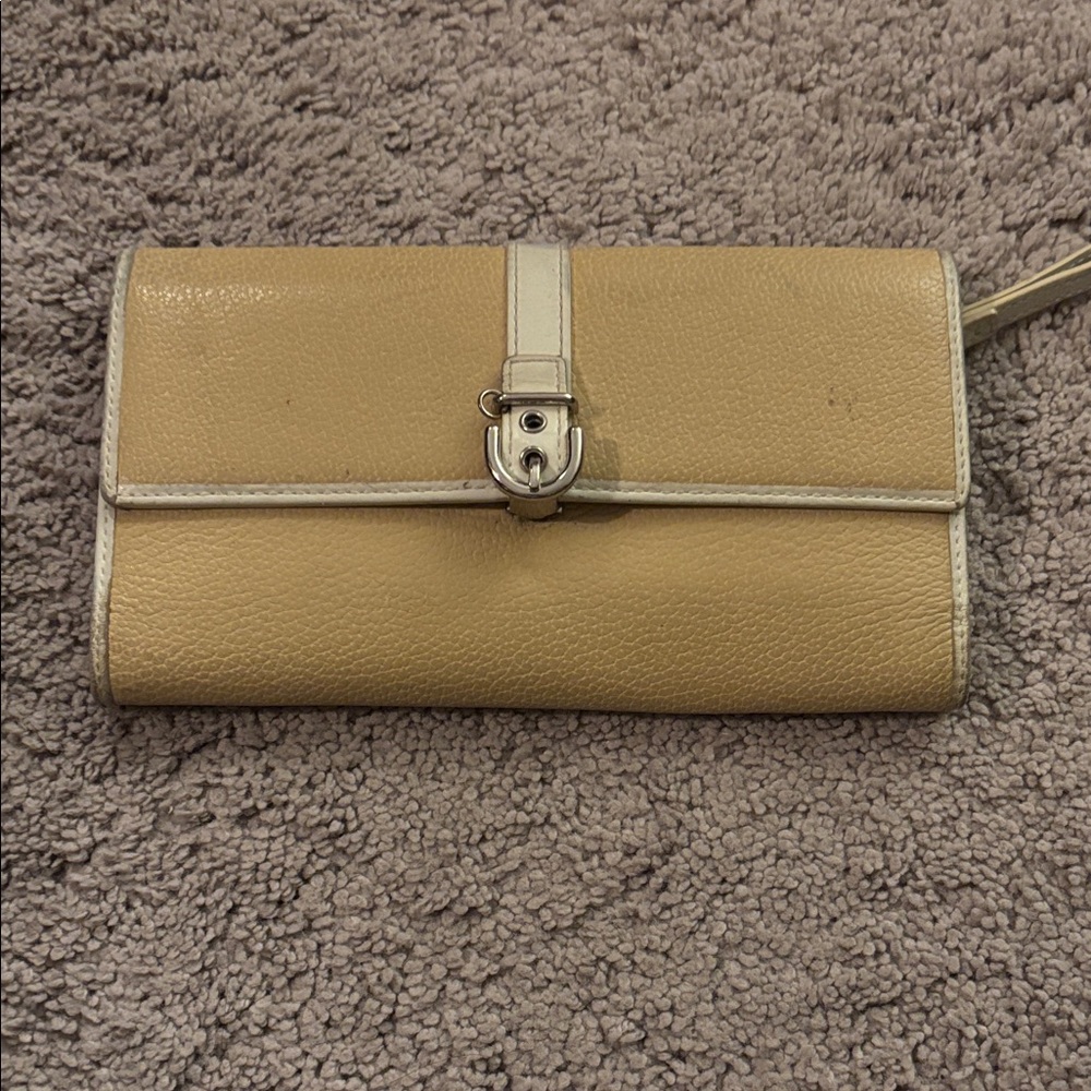 Coach Tan Leather Wallet with Silver Accents